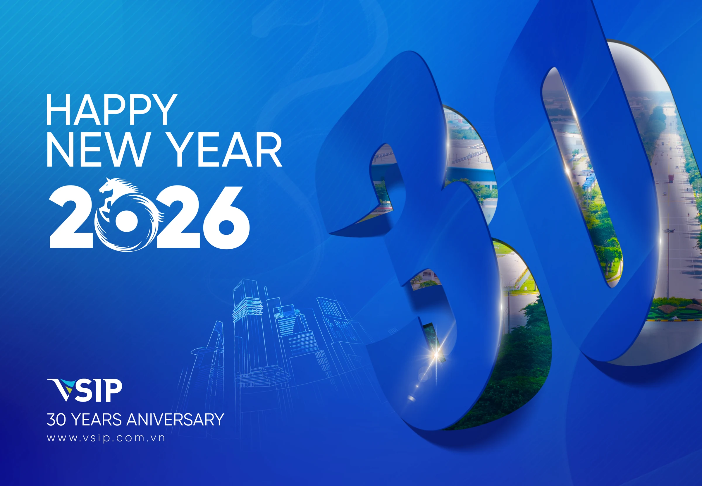 Landscape New Year greeting card